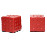 Baxton Studio BH-5589-RED-OTTO Siskal Modern Cube Ottoman Set of 2